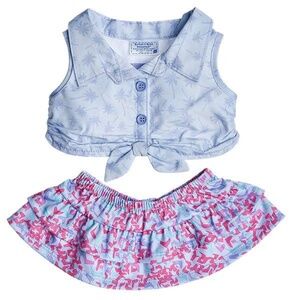 Build-A-Bear Purple Palm Tree Tie Top Ruffle Skirt Luau Summer Clothes Outfit